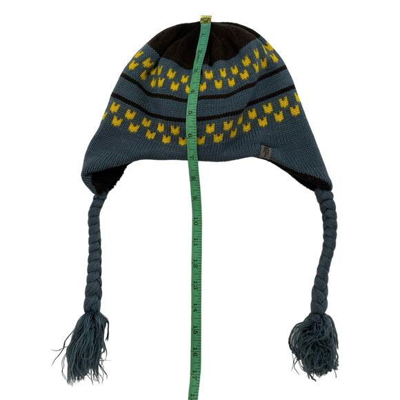 THE NORTH FACE Kids Knit Earflap Beanie in Blue Yellow Gray Size Medium Youth - Picture 7 of 8
